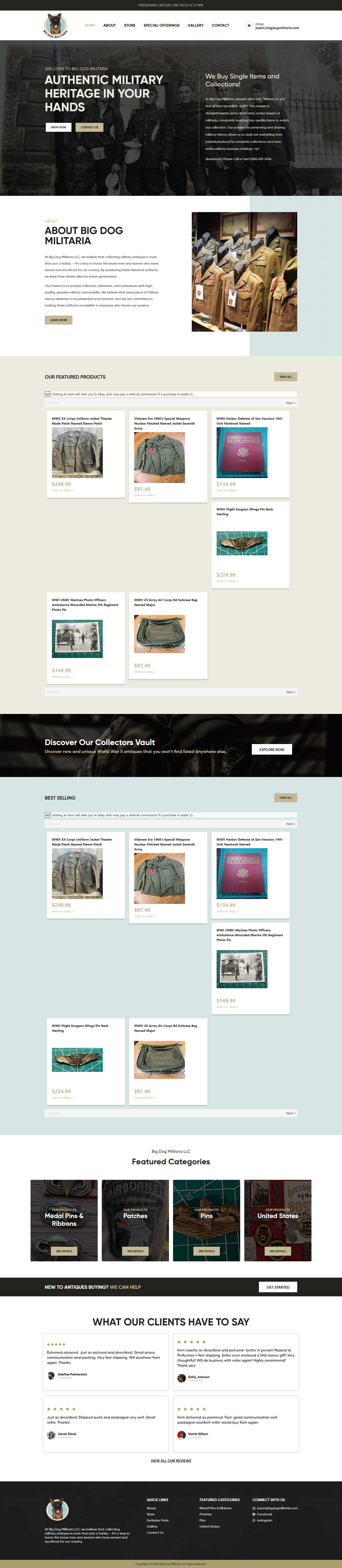 Big Dog Militaria website home page, built by The Studio Creative
