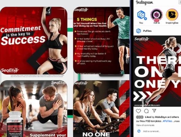 SeqElixr fitness supplement social media post designs