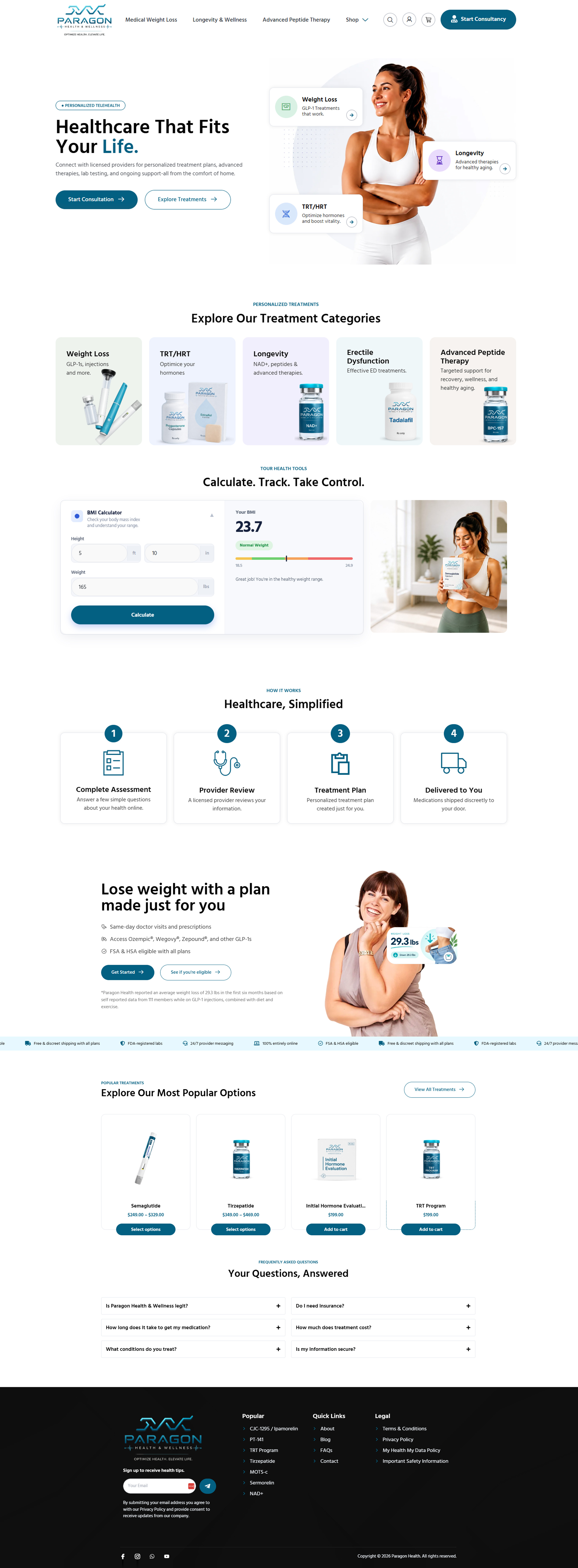My Paragon Health telehealth and peptide company website