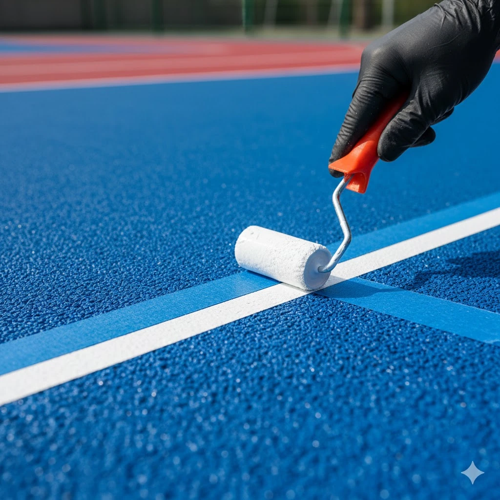 painting pickleball lines on a basketball court
