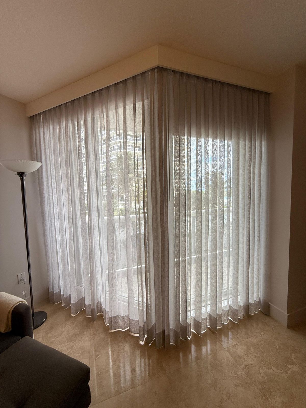 Corner detail of custom drapery