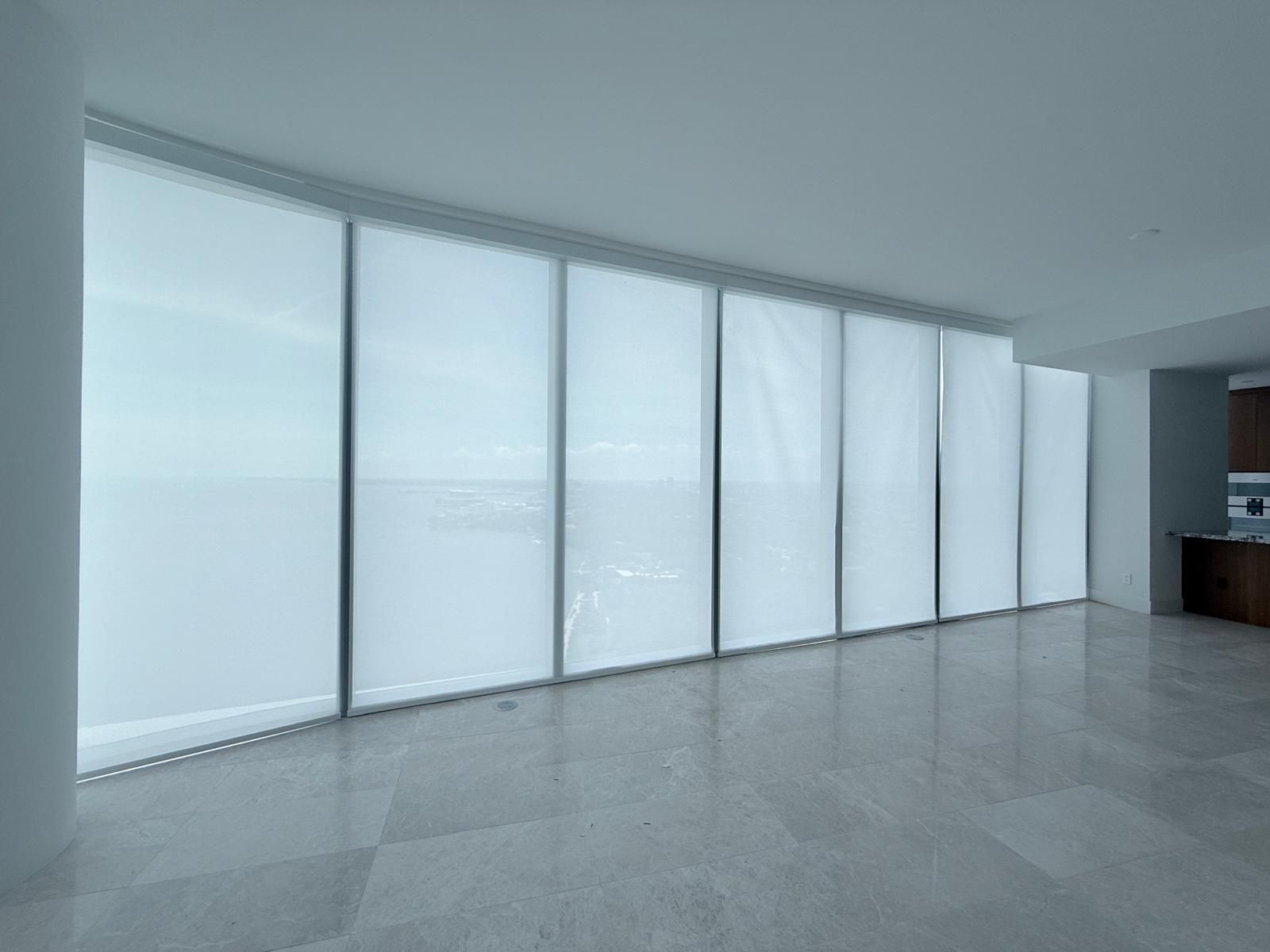Screen roller shades in contemporary living room