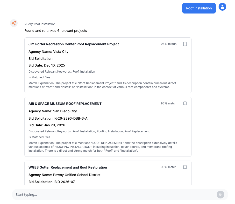 BidAmerica Global AI Search interface