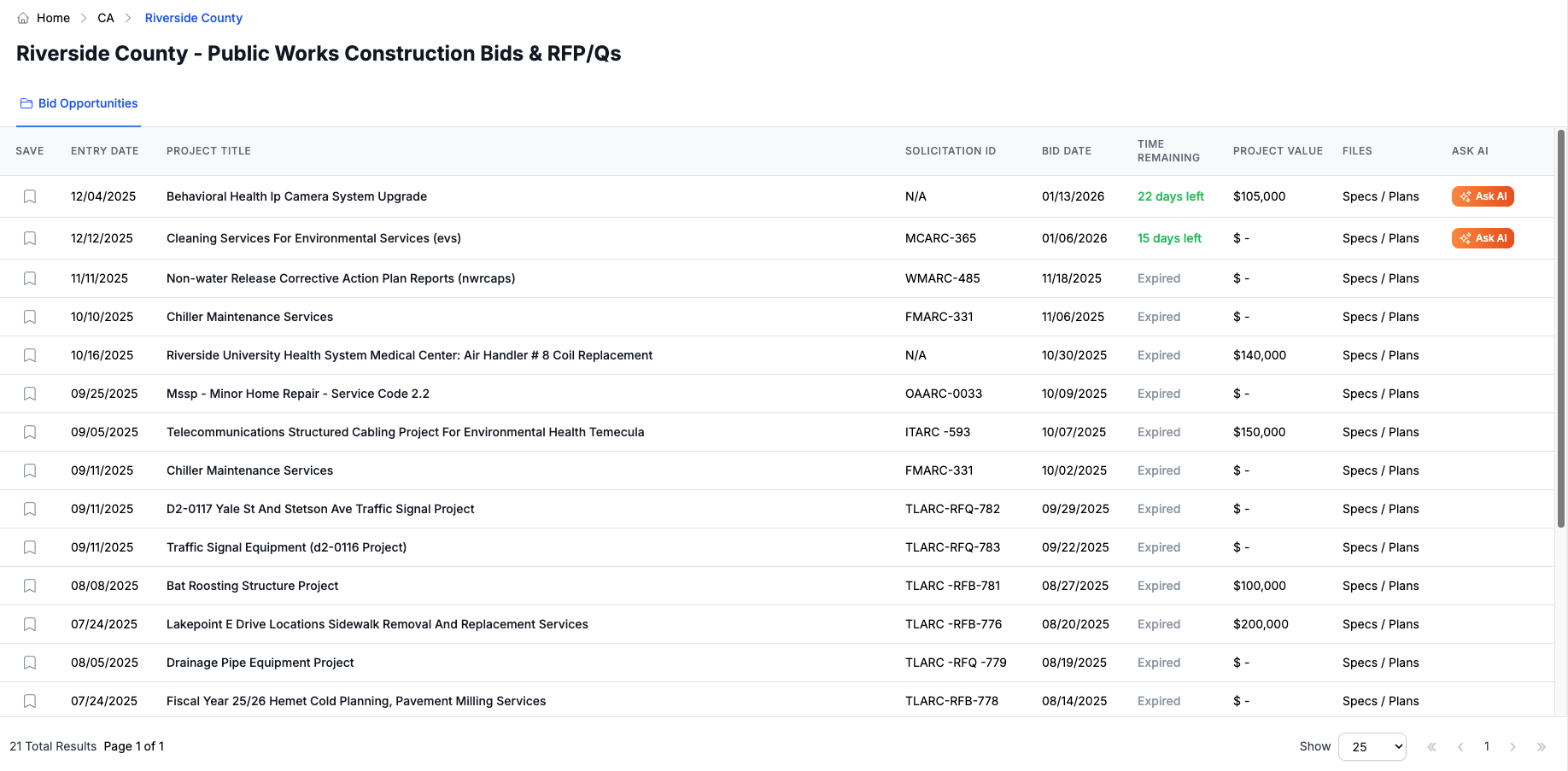 BidAmerica planroom interface