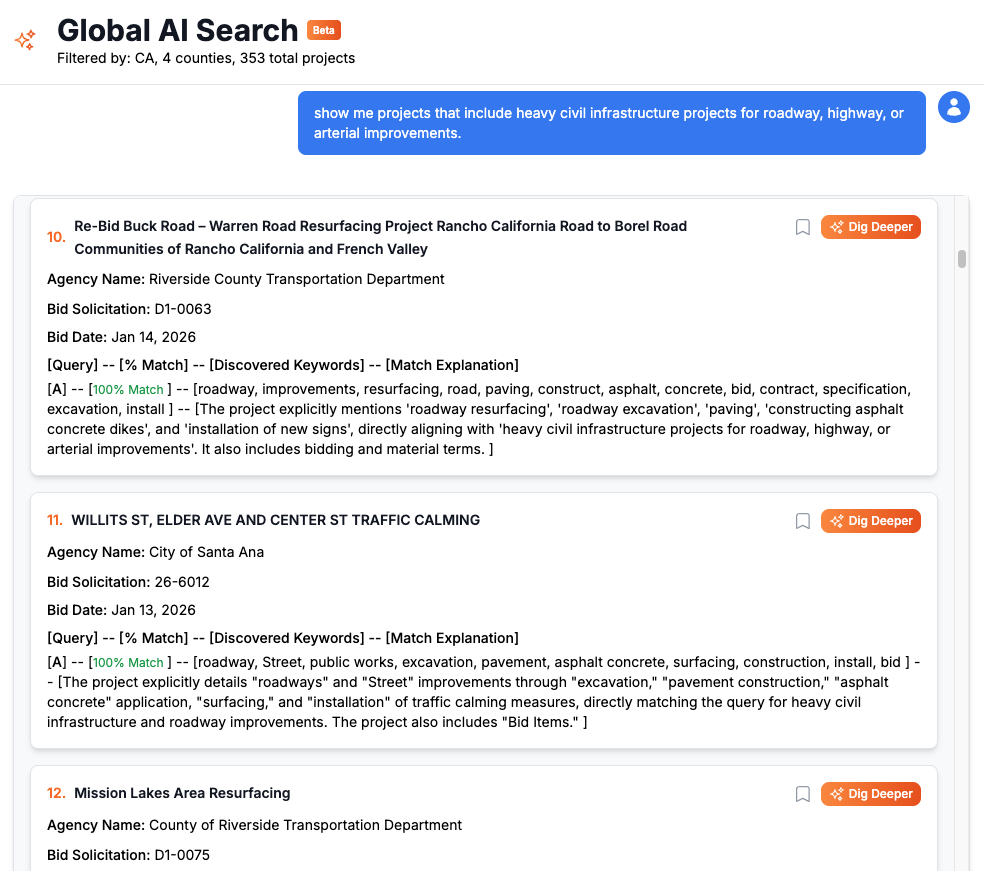 BidAmerica Global AI Search interface