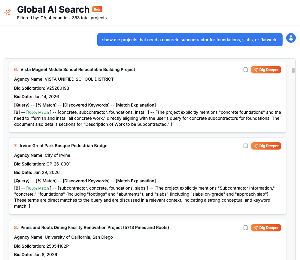 BidAmerica Global AI Search interface