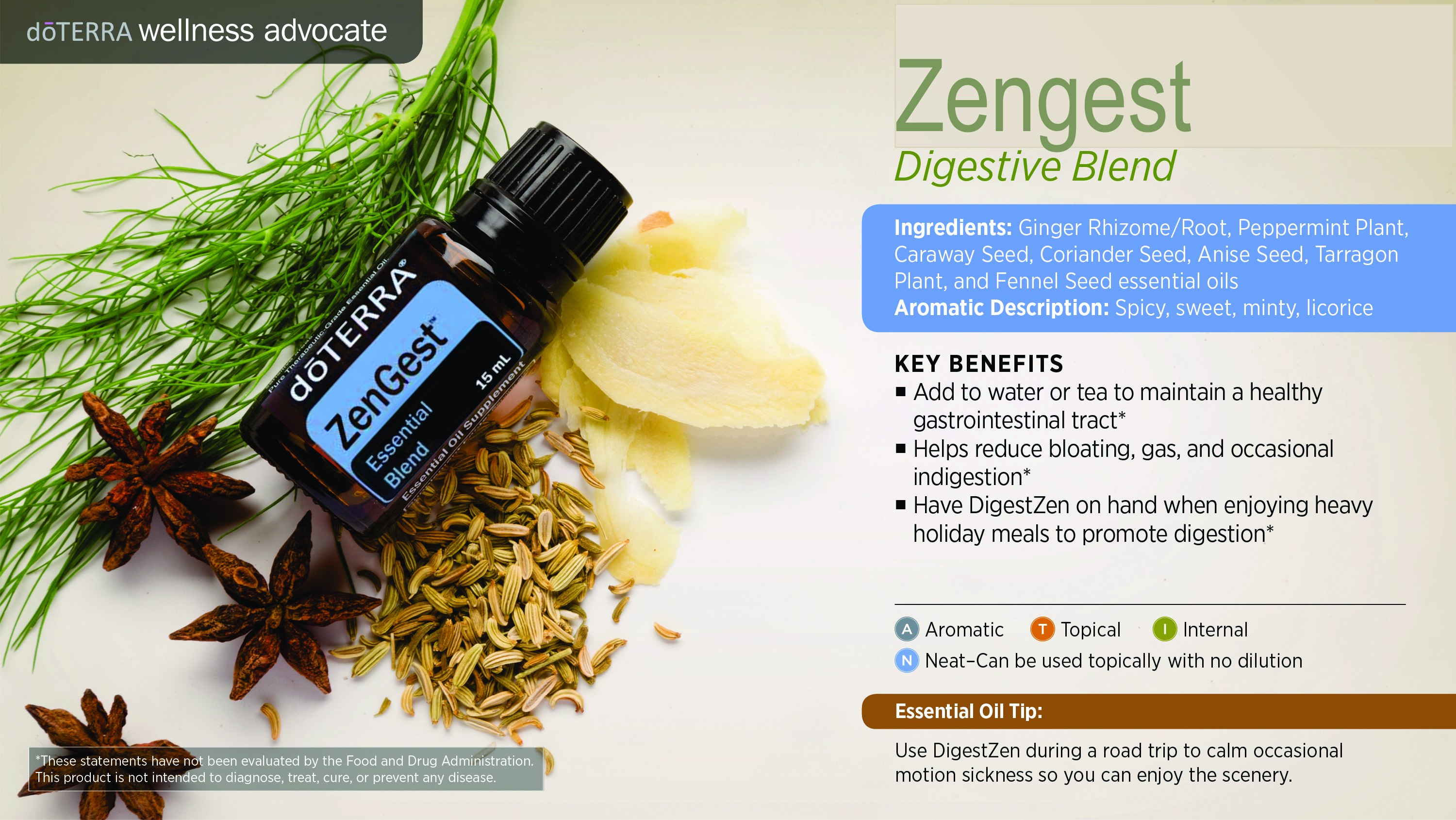  dōTERRA ZenGest Digestive Blend - Natural Digestive Support - Ginger and Peppermint for Digestion - Caraway Seed Digestive Benefits - Coriander and Anise Seed for Gut Health - Tarragon and Fennel Seed Essential Oils - Relief for Bloating and Gas - Natural Remedy for Indigestion - Digestive Health During Holidays - Motion Sickness Relief for Travel