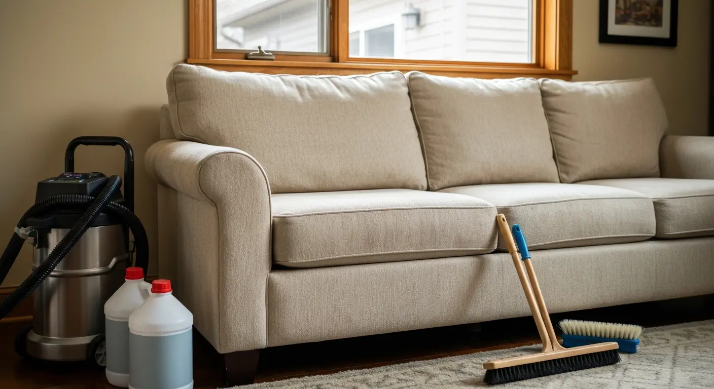 Upholstery cleaning on living room sofa