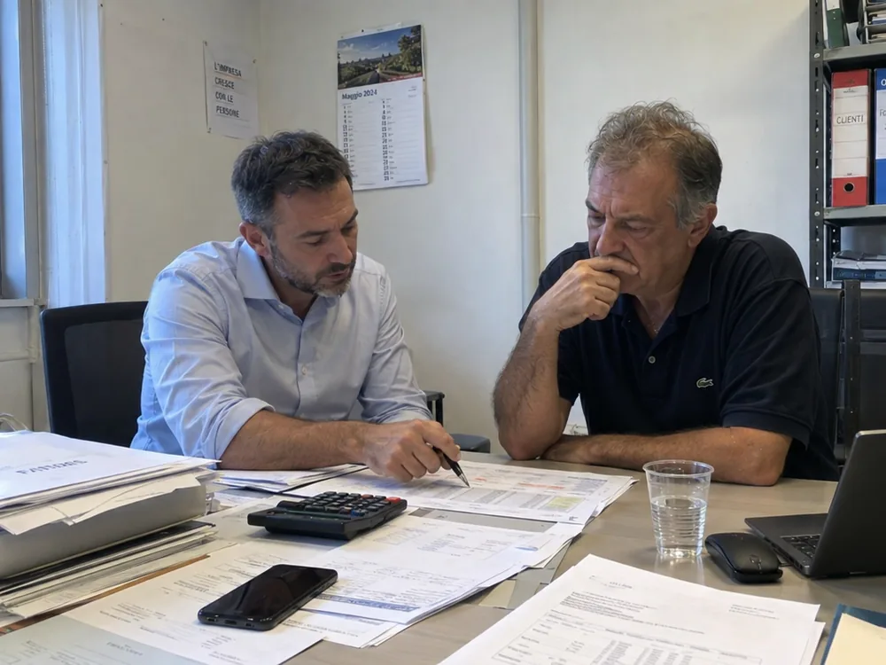 Un consulente FGA e un imprenditore esaminano insieme dei documenti alla scrivania