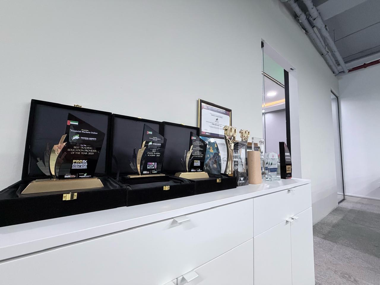 Award trophies on display in the FMO Dubai office