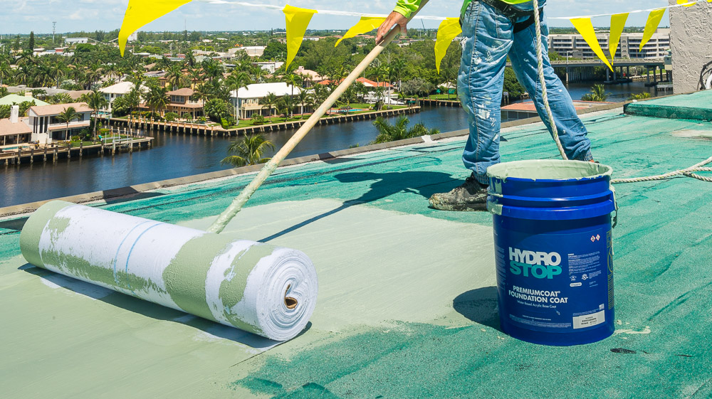 HydroStop premium roof coating system on a metal roof