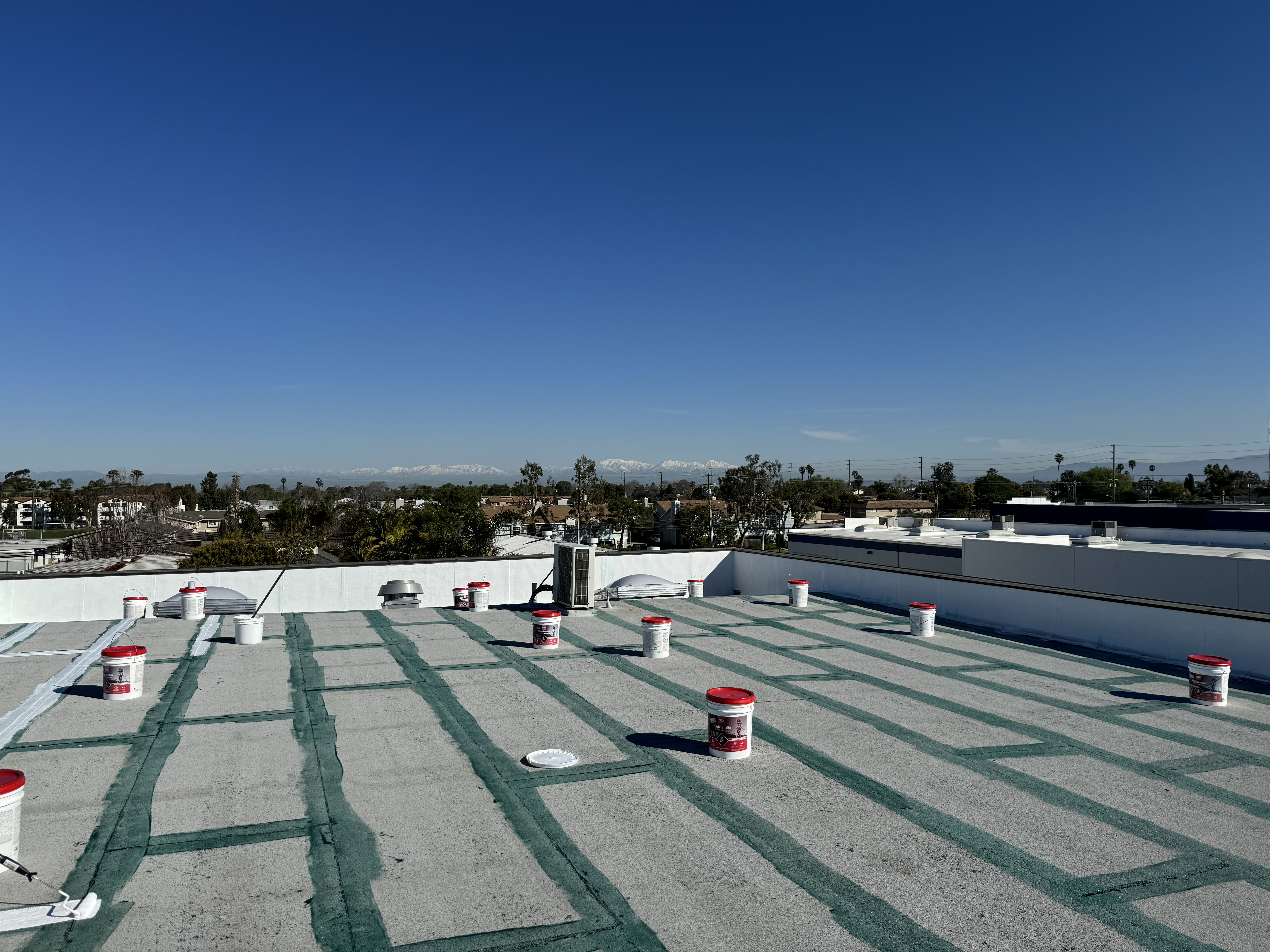 Commercial flat roof at sunset