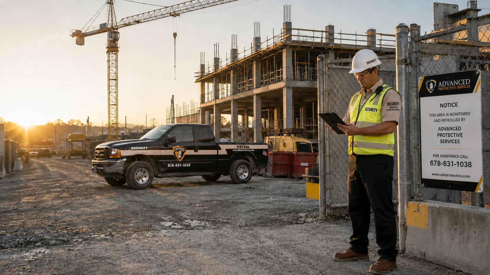 APS vehicle providing security coverage at an active work site