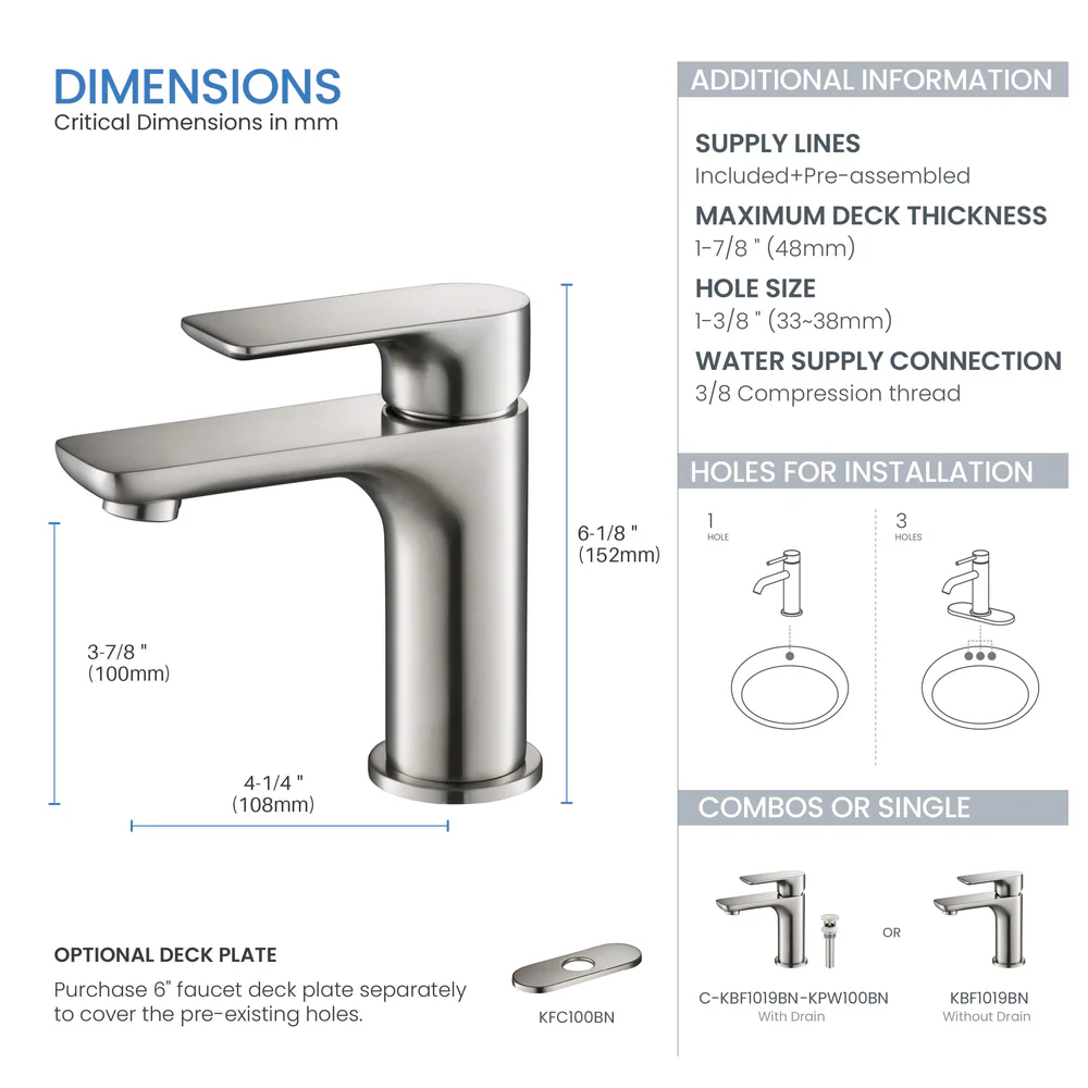 Single Handle Bathroom Vanity Sink Faucet with Pop Up Drain