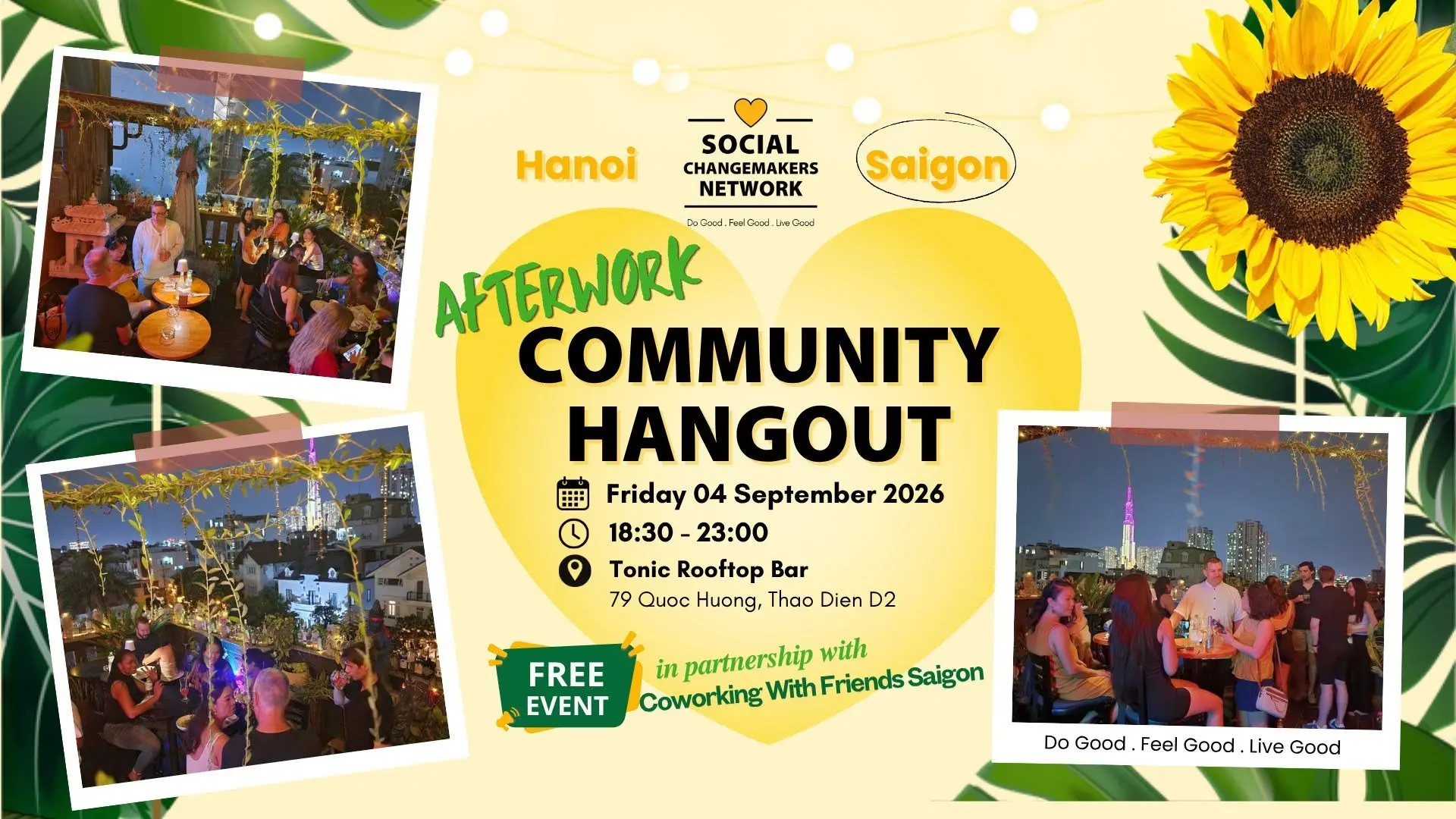 Afterwork Community Hangout event at Tonic The Rooftop in Ho Chi Minh City.