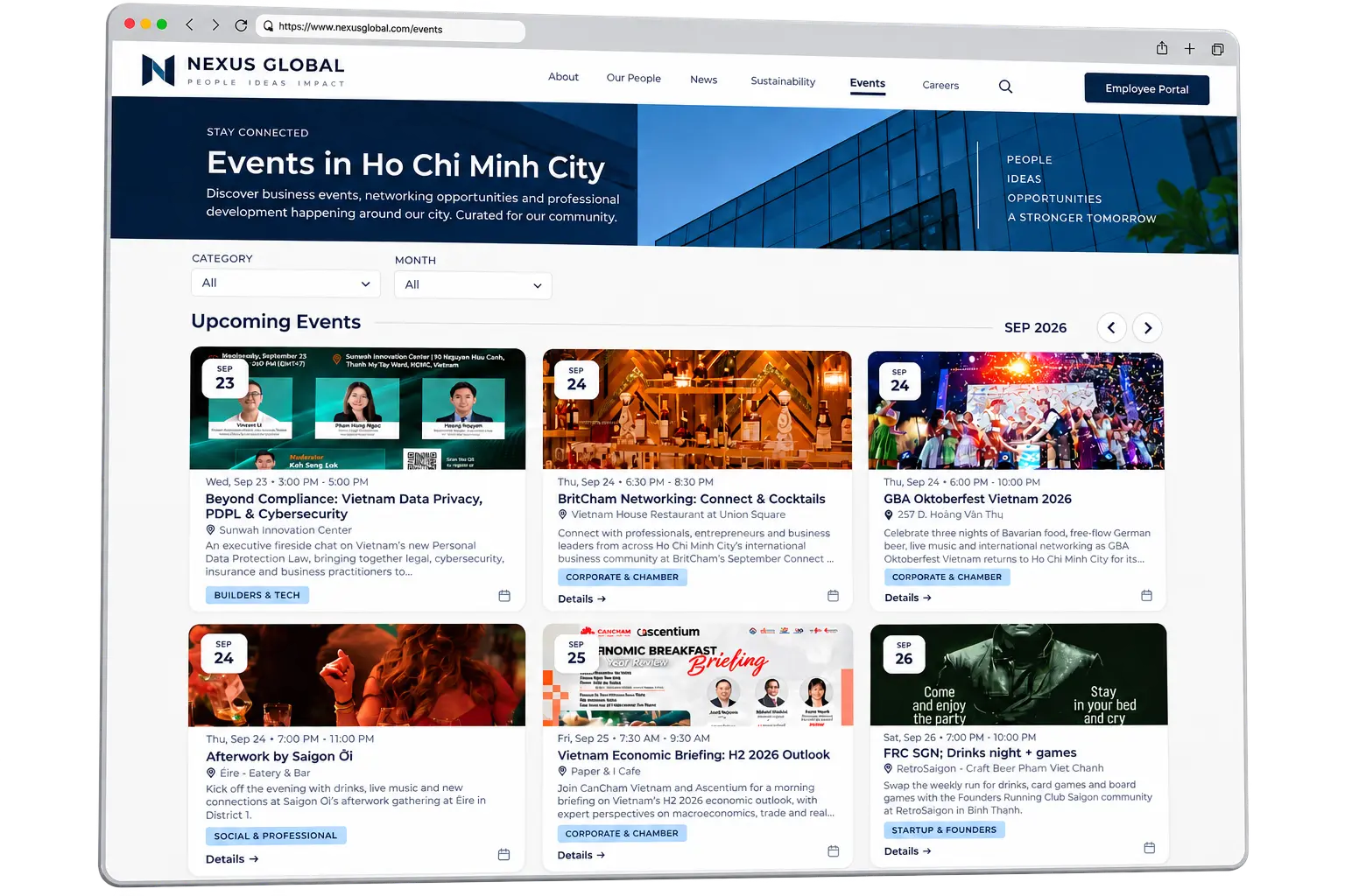 Partner-branded white-label event calendar displayed on an organization's website