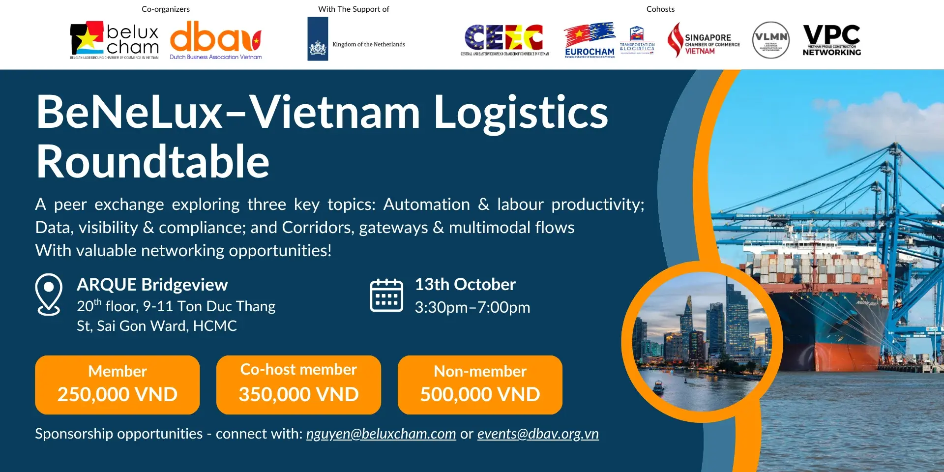 BeNeLux – Vietnam Logistics Roundtable 2026 event at ARQUE Bridgeview in Ho Chi Minh City.
