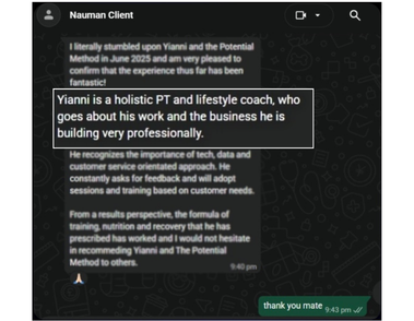Client WhatsApp message