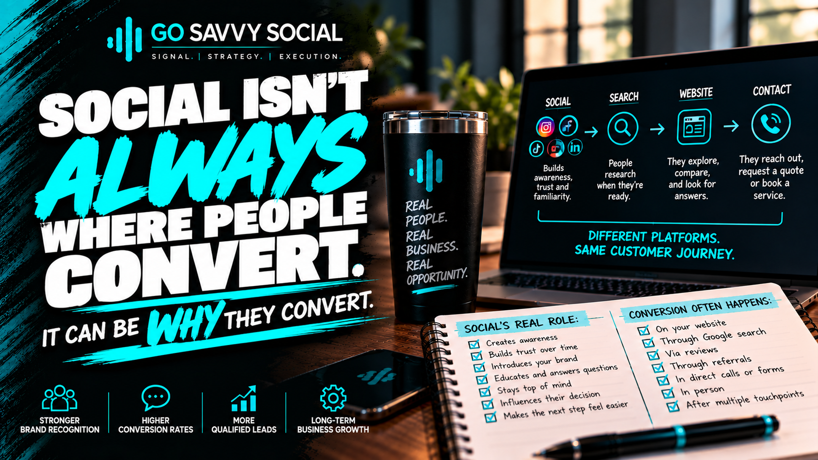 Go Savvy Social blog cover for “Social Isn't Always Where People Convert. It Can Be Why They Convert.” — Media + Amplification.