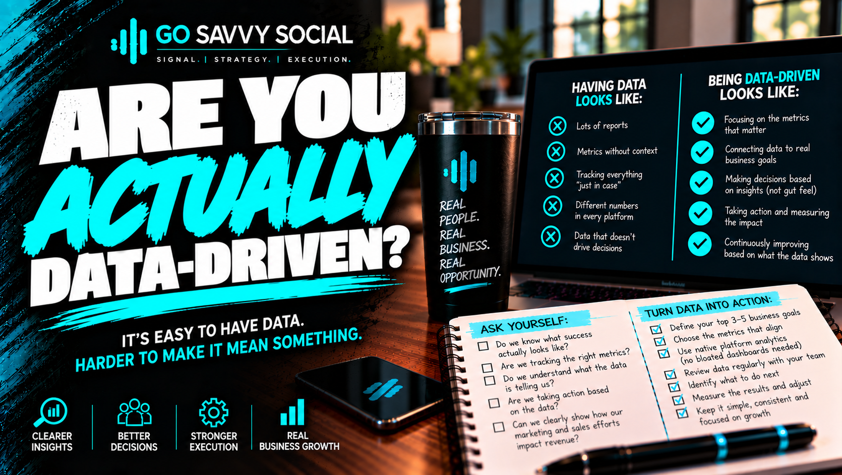 Go Savvy Social blog cover for “Are You Actually Data-Driven?” — Business Development. Go Savvy Social blog cover for “Are You Actually Data-Driven?” — Business Development.