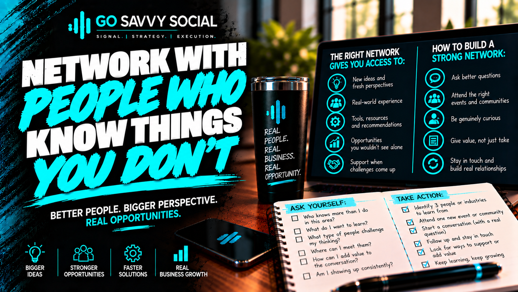 Go Savvy Social blog cover for “Network With People Who Know Things You Don't” — Business Development. Go Savvy Social blog cover for “Network With People Who Know Things You Don't” — Business Development.
