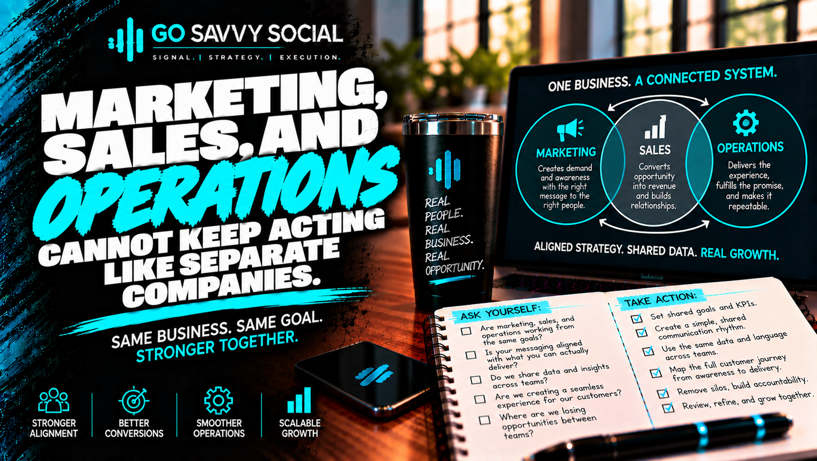 Go Savvy Social blog cover for “Marketing, Sales, and Operations Cannot Keep Acting Like Separate Companies” — Business Development. Go Savvy Social blog cover for “Marketing, Sales, and Operations Cannot Keep Acting Like Separate Companies” — Business Development.