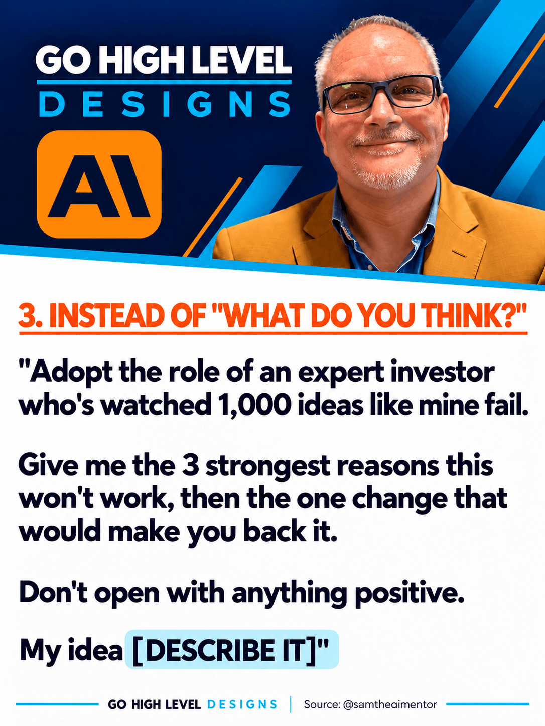 Claude prompt card 3 — what to say instead of 'what do you think': adopt the role of an expert investor