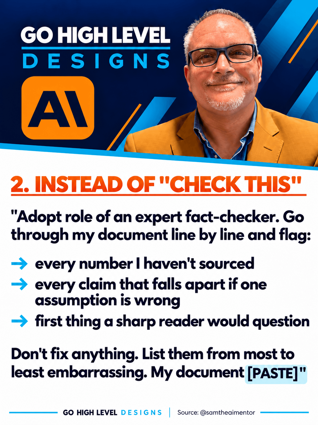 Claude prompt card 2 — what to say instead of 'check this': adopt the role of an expert fact-checker