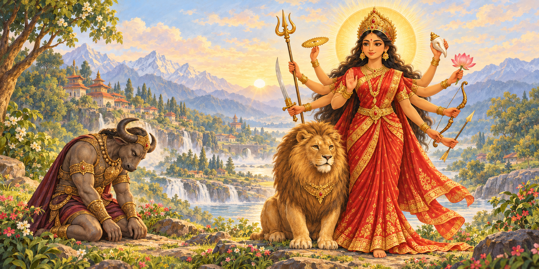 Courtyard festival illustration from Mira and the Dashain Wish Kite