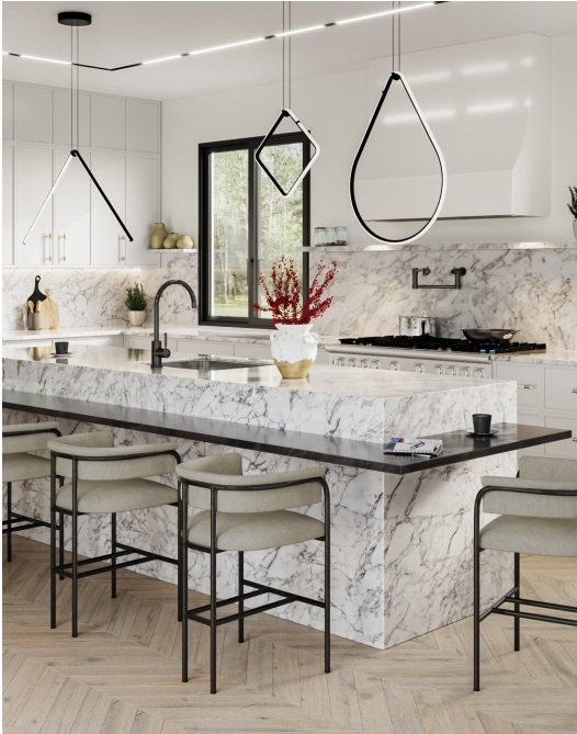 White kitchen with marble countertops White kitchen with marble countertops