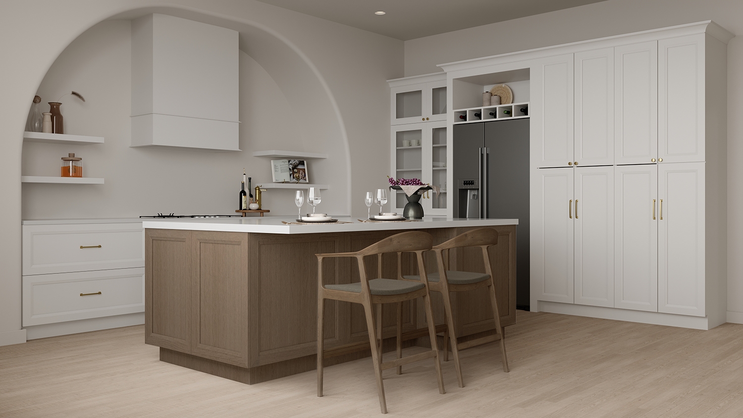 Close-up of solid wood dovetail drawer construction in custom kitchen cabinetry.