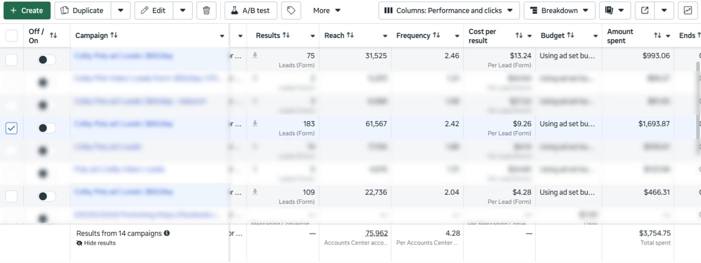 Facebook ads for local service business lead generation example