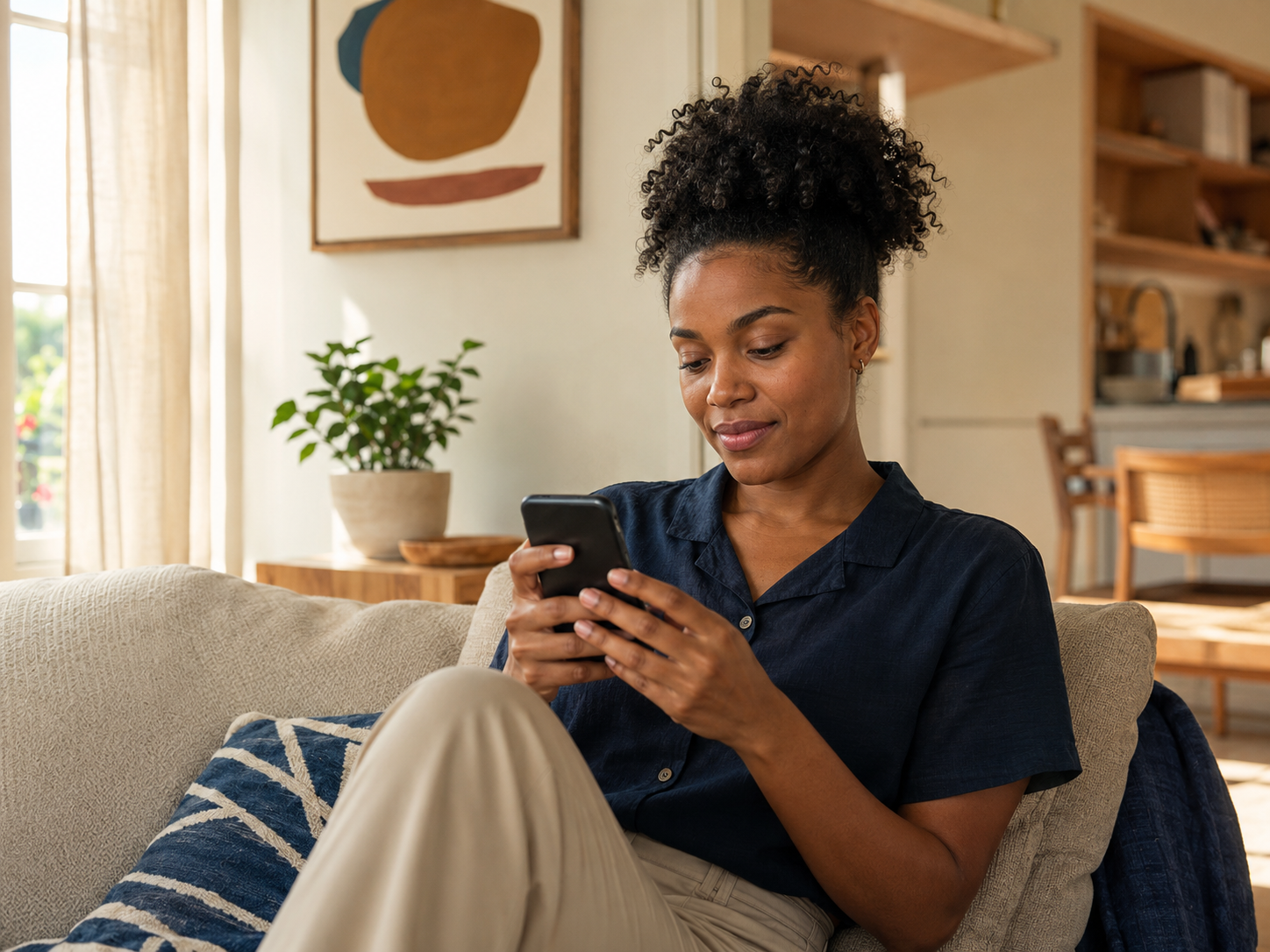 A prospective buyer answering a few homebuying questions on her phone