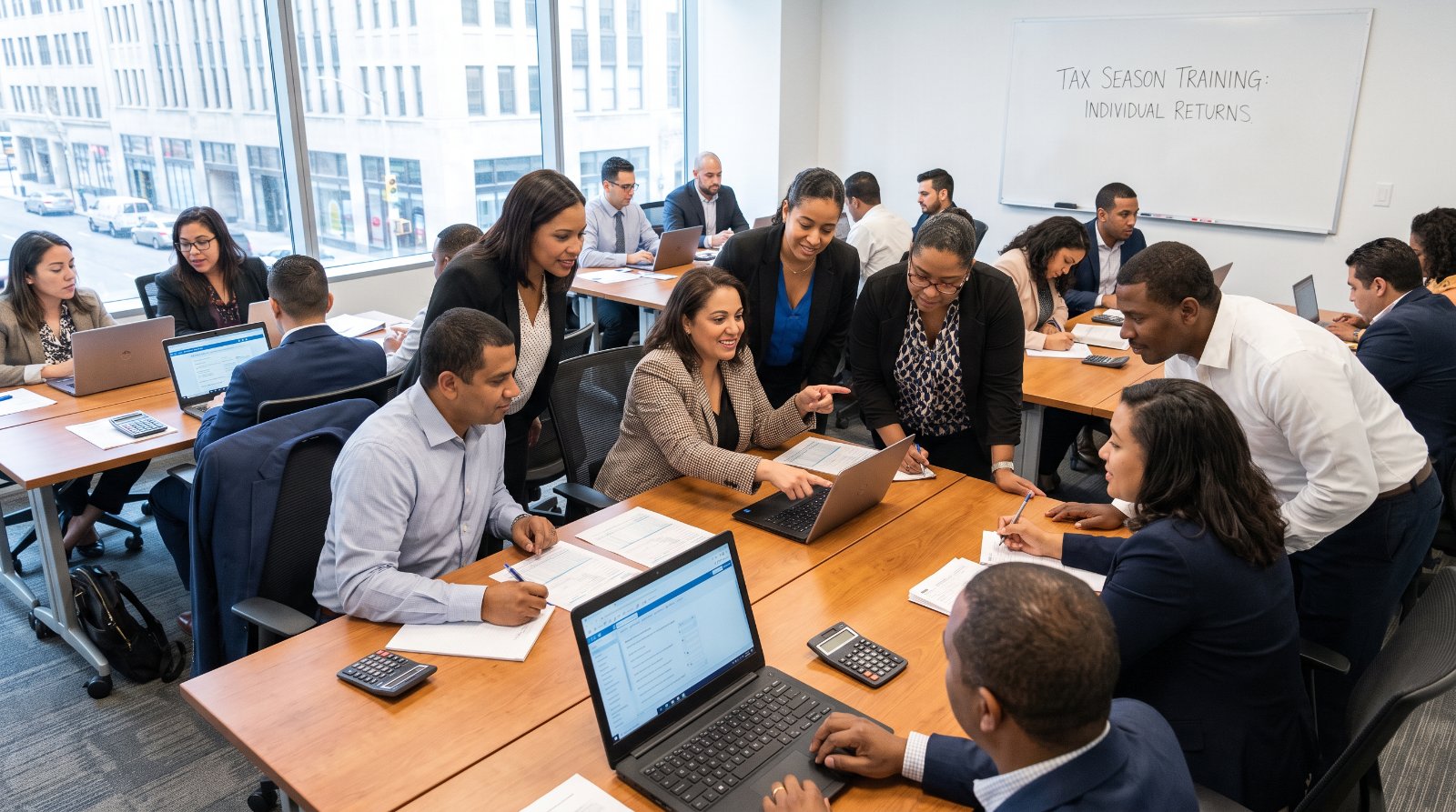 Tax Academy students training in an office