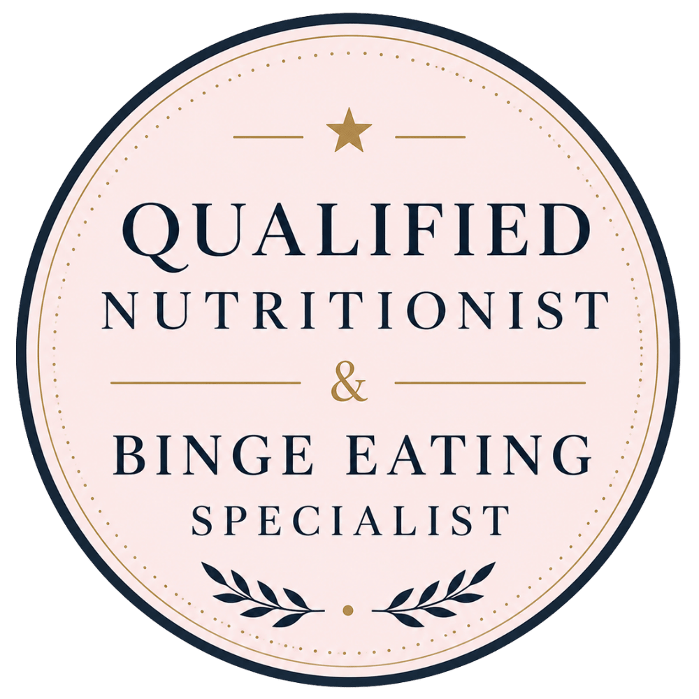 Qualified Nutritionist and Binge Eating Specialist badge