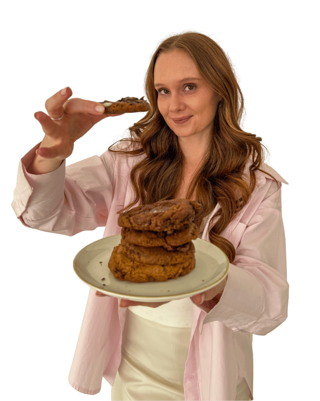 Mikaela offering a plate of cookies