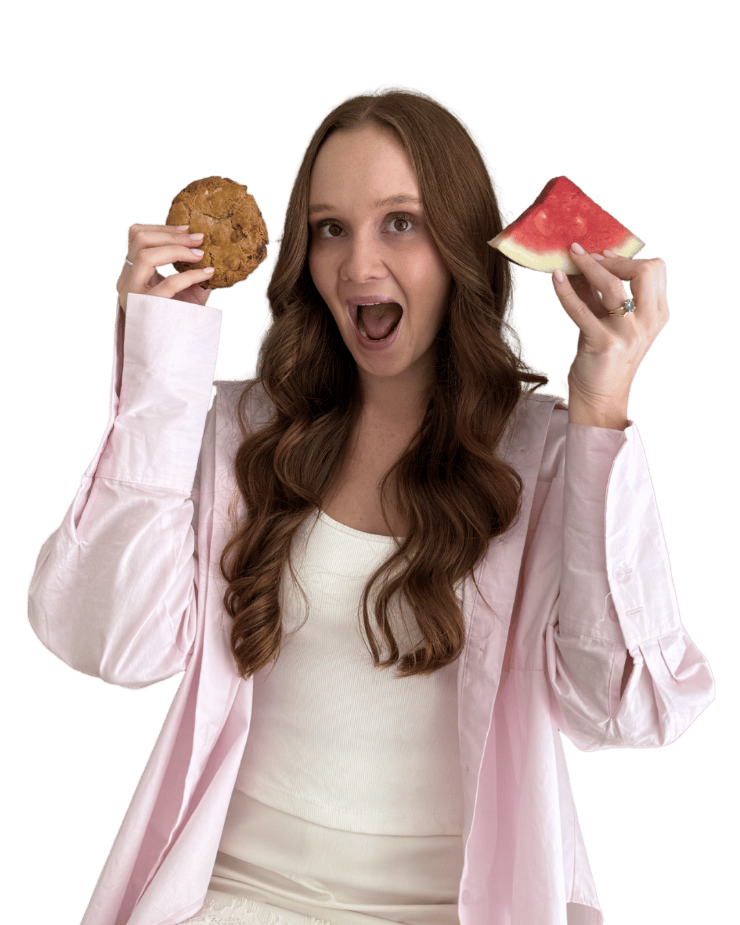 Woman celebrating with a colourful plate of desserts and fruit