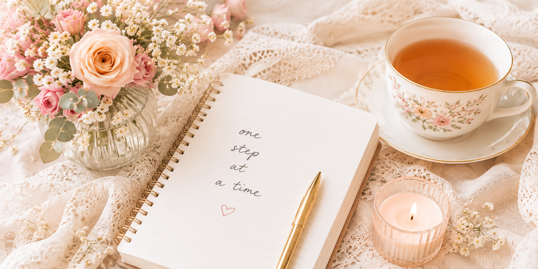 Open journal and warm drink