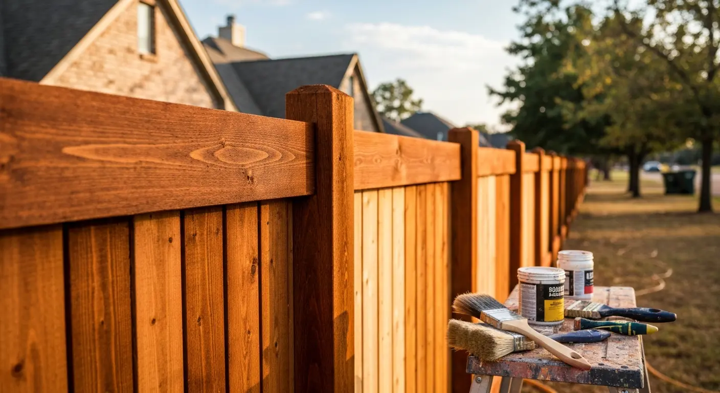 Wood fence painting project in Oklahoma City