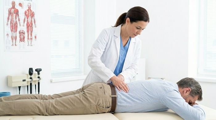 office man with grey hair getting spinal adjustments at fountain valley CA