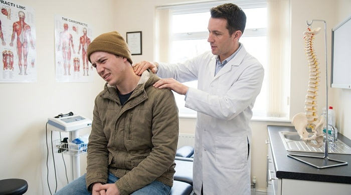 Chiropractor treating whiplash neck injury