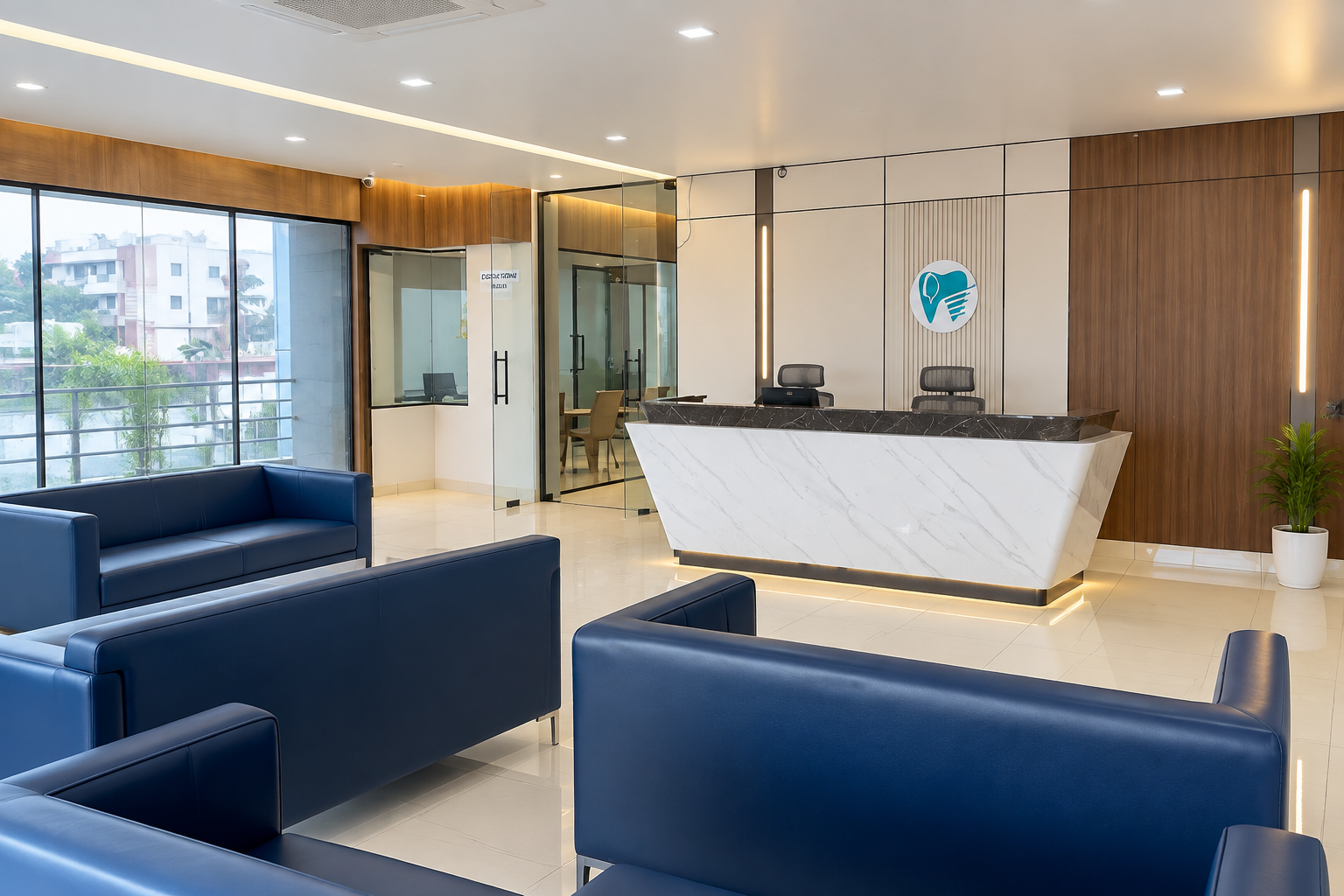 Reception and waiting area at Apex Super Speciality Hospital