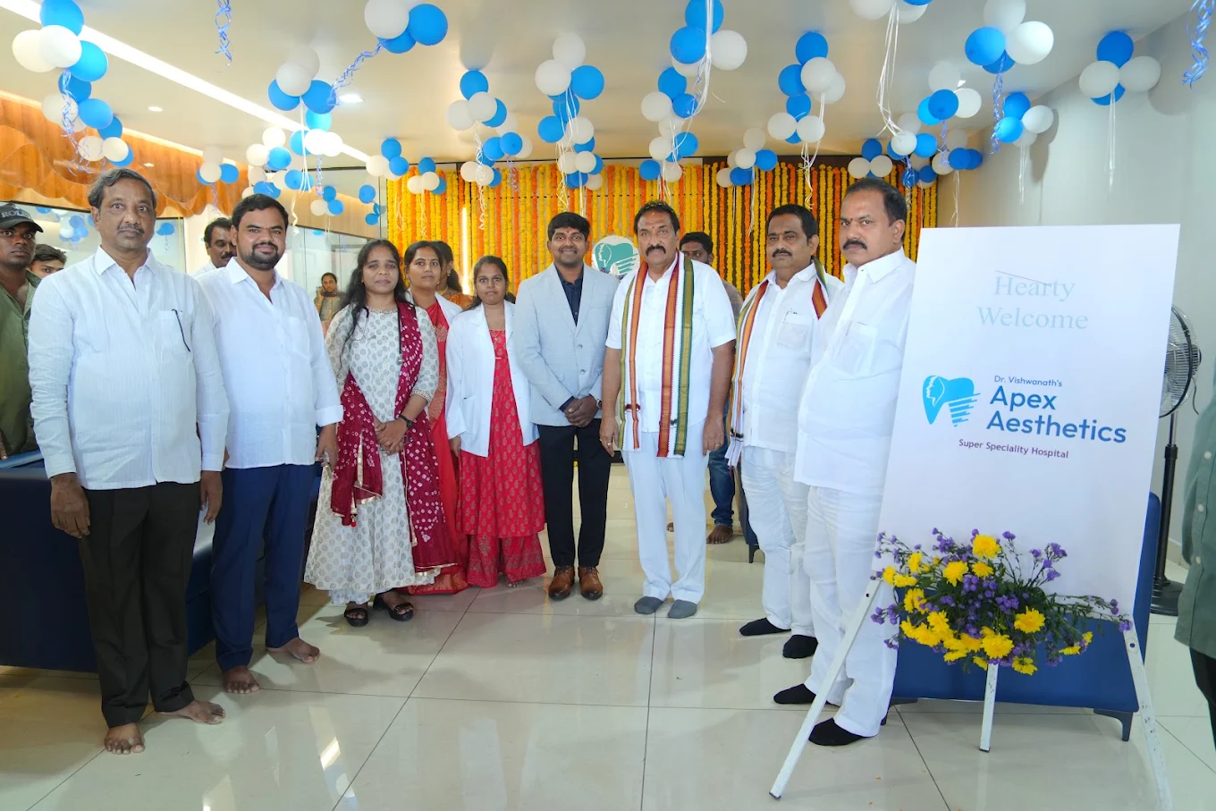 Group photo at the opening ceremony of Apex Super Speciality Hospital with Dr. Viswanath
