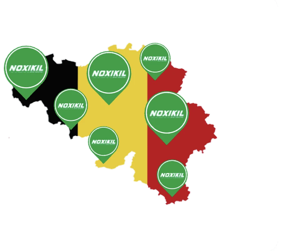 Kaart met de vestigingen van Noxikil in Vlaanderen