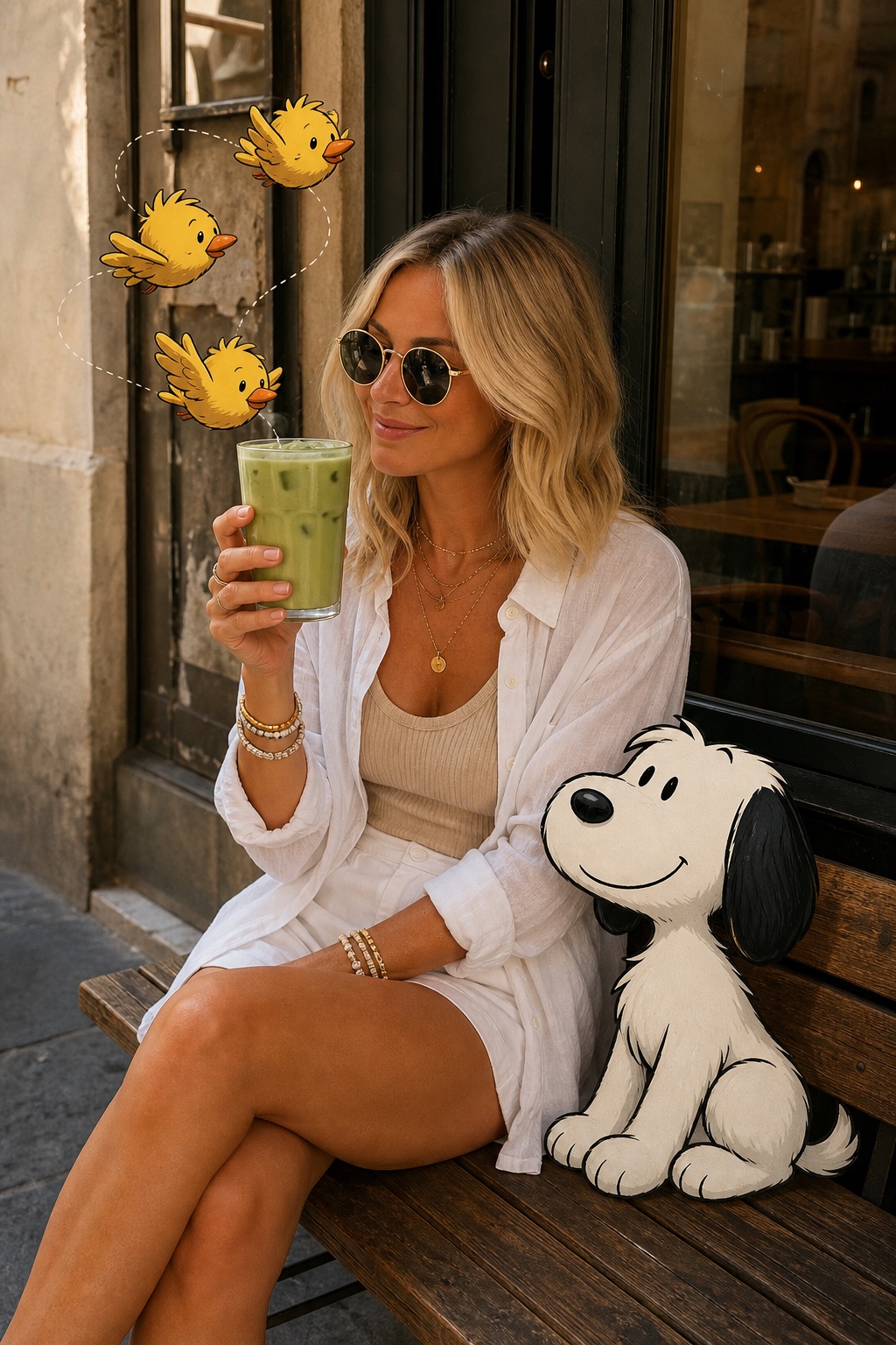 Cartoon Animal Bild - Hund und gelbe V&ouml;gel