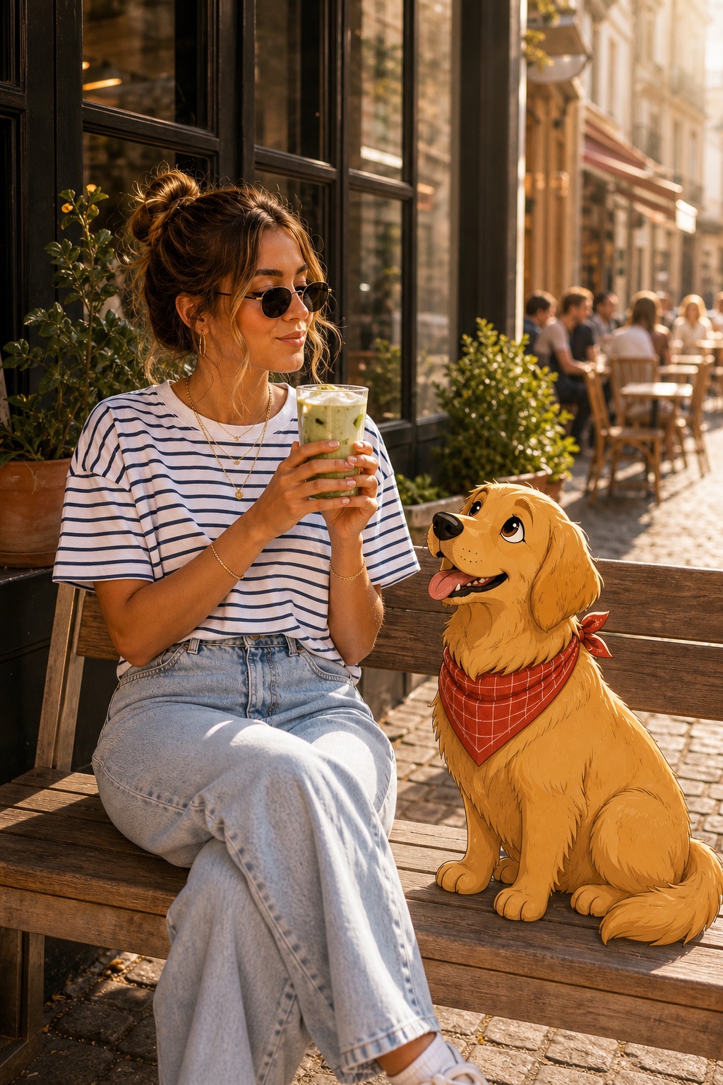 Cartoon Animal Bild - Golden Retriever im Caf&eacute;