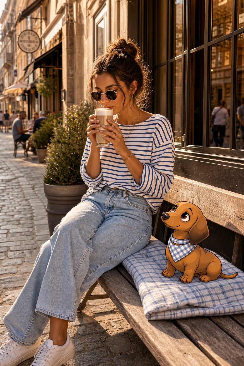 Cartoon Animal Bild - Cartoon-Dackel im Caf&eacute;