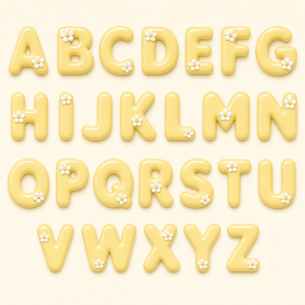 Schriftart Gelb mit Margeriten