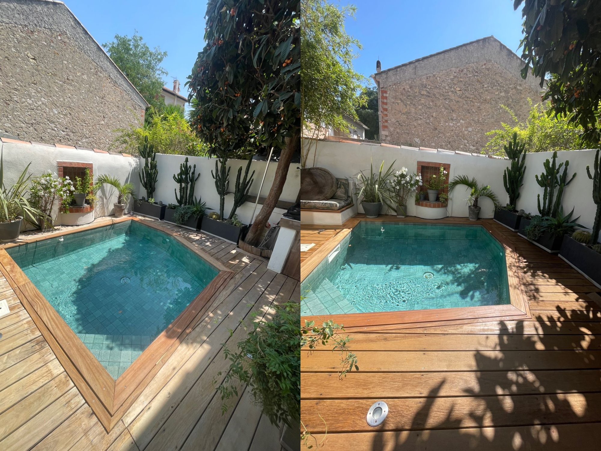 Nettoyage terrasse bois et tour de piscine avant après – Marseille 13006