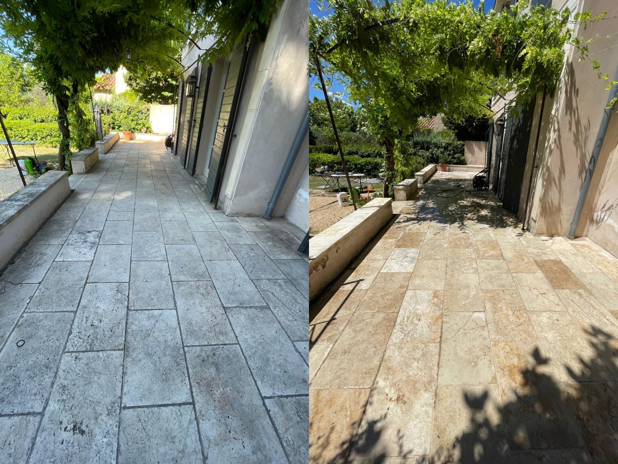 Nettoyage terrasse carrelage pierre avant après – Marseille 13008